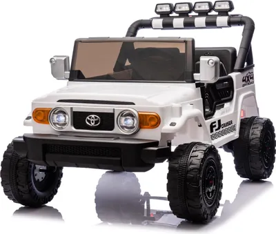 Image de Voiture électrique pour enfants Toyota FJ Cruiser XXL avec propulsion 4x4, sous licence (deux places), blanche, batterie portable au lithium, châssis surélevé, deux sièges, suspension arrière, télécommande 2,4 GHz, lecteur MP3 avec Bluetooth, lumières LED