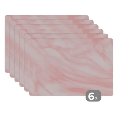 Obrázok produktu pre MuchoWow® Podložky Sada 6 podložiek Umývateľné podložky 30x45x0.3cm Mramor - Ružová - Biela - Luxusný - Mramorový vzhľad Podložka pod stôl Nekĺzavá a
