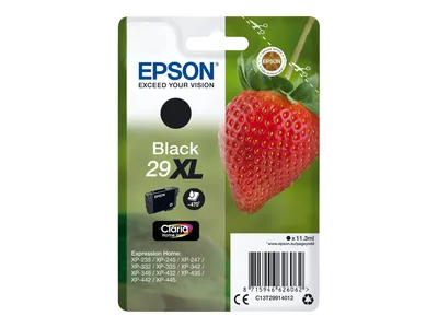 Produktbild von Epson Strawberry Singlepack Black 29XL Claria Home Ink, Hohe (XL-) Ausbeute, Schwarz, Tinte auf Pigmentbasis, 11,3 ml, 1 Stück(e), 470 Seiten