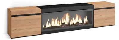 TV-Lowboard 210 cm mit elektrischem Kamin, Eiche/Schwarz
