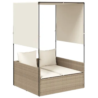Immagine prodotto di Lettino Prendisole con Tetto e Tende Beige in Polyrattan