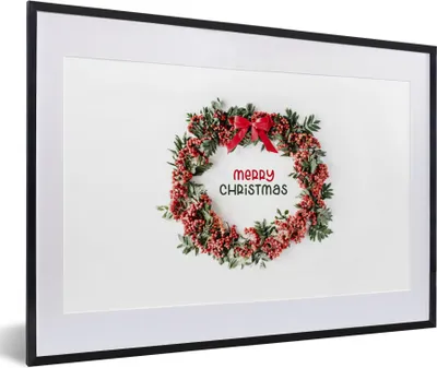 Produktbild von MuchoWow® Gerahmtes Poster Winter - Mistelzweig - Weihnachtskranz 60x40 cm - Poster mit Schwarzem Bilderrahmen Wandposter Rahmen Foto Bilder - Schlafzimmer - Plakat in Rahmen - Drucken