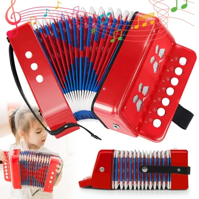 Obrázek produktu pro Dětská harmonika, 10tlačítková harmonika s popruhem, hudební nástroj jako dárek pro začátečníky, harmonika pro dospělé a děti od 3 let