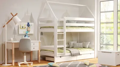 Produktbild von Meble Wróbel, Etagenbett mit universal Leiter, 80 x 180 cm, Höhe 209 cm, Weiß