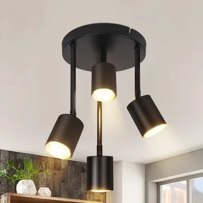 Image de ZMH Spot de plafond 4 flammes Plafonnier noir Orientable Plafonnier LED GU10 Lampe de cuisine 350° Spots de plafond Lampe de couloir (sans ampoules)