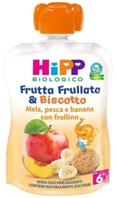 Obrázok produktu pre HiPP IT8587, 90 g, Jablko, Banán, sušienka, Broskyňa, Bez gluténu, 1 kusov