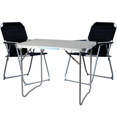 Produktbild von 3-teiliges Campingmöbel Set Alu L80xB60xH68cm Schwarz