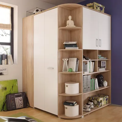 Produktbild von Kleiderschrank Eckschrank Schlafzimmerschrank Schrank begehbar "Lasmos I" Sonoma-Eiche / Weiß