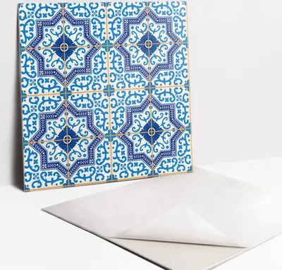 Produktbild von Fliesenaufkleber Set - 9 Stück Selbstklebende PVC Fliesen-Designs - Für Bad und Küche 30 x 30 - Portugiesische Fliesen