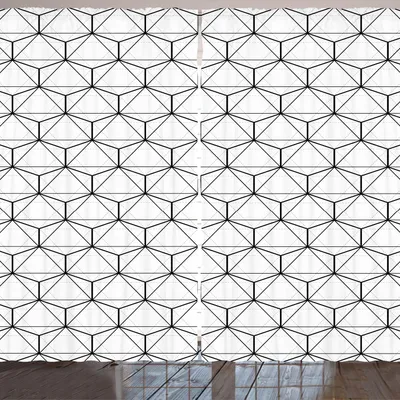 Produktbild von ARANDE Geometrisch Gardine, Abstrakte Linien Charcoal Grey Colored Striped Bild mit sechseckigem Design, 280 x 175 cm, Schwarz und weiß