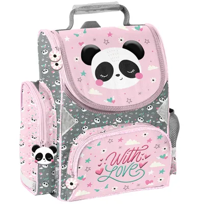 Produktbild von Schulrucksack Mädchen Jungen Teenager Motiv PANDA Rucksack Tasche PASO rosa