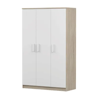 Produktbild von Kinder-Kleiderschrank JONAS 19 – 120 cm, Sonoma/Weiß, weiße Griffe, mit Kleiderstange & Einlegeböden