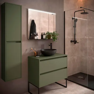 Produktbild von Badezimmermöbel BALTIC 900 2 Schubladen GREEN SATIN + Waschtisch-Platte