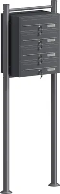 Produktbild von Wiltec 4er Briefkastenanlage Anthrazit 556 x 270 x 1500 mm, Standbriefkasten mit 4 Fächern, Schlüssel und Namensschild, Briefkasten Postkasten mit Ständer