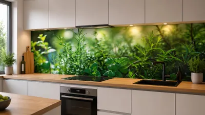 Produktbild von Raumwand Küchenrückwand Kräuter 5mm Acrylglas als Spritzschutz Küchenwand wasserfest, inkl. UV- Direktdruck und Weißhinterlegung 260 x 60 cm