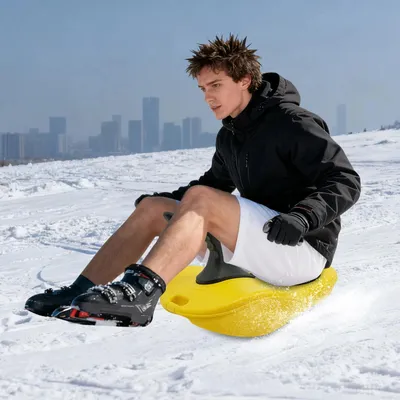 Image de Luge - Luge en plastique - 58 × 42 × 36 cm - Avec poignée - Légère et portable - Robuste en polyéthylène (PE) - Jaune