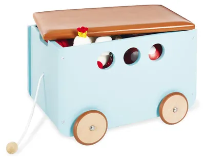Produktbild von Pinolino Spielzeugkiste mit Rollen 'Jim', mint Lackiert: MDF, mint lackiert und Kunstleder, braun