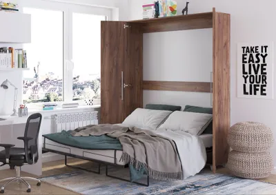 Produktbild von Nástenná posteľ Nástenná posteľ TEDDY 160x200 Craft Tobacco Oak Vertical Wall Folding Bed, Skladacia šatníková posteľ, Šatníková skriňa s integrovanou skladacou posteľou, Funkčná posteľ vrátane lamelového rámu