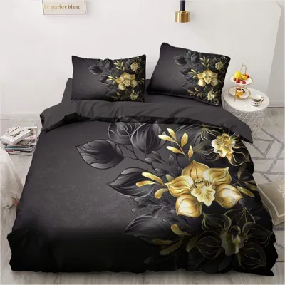 Produktbild von Romantisches Bettwäsche-Set, 155 x 220 cm, in Schwarz und Gold
