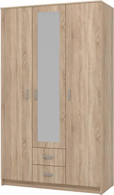 Produktbild von Dmora Kleiderschrank 3 Türen Crati 120x52 cm Eiche Braun, Garderobe 2 Schubladen