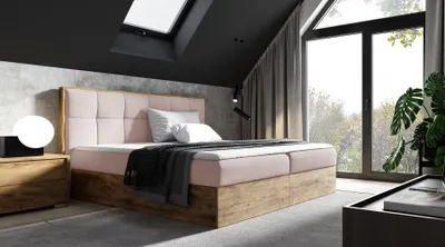 Produktbild von Kontinentales Bett 140x200 CHANTELLE 8 - Wotan Eiche / Rosa + GRATIS Matratzenauflage