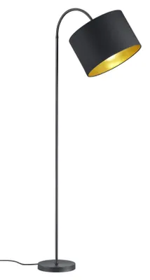 Stehlampe mit Stoffschirm, schwarz/gold, 156 cm, E27, 60 W