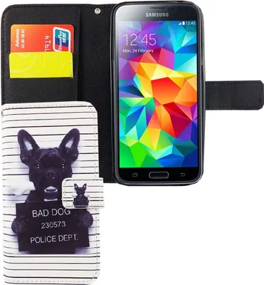 Produktbild von Handyhülle Tasche für Handy Samsung Galaxy S5 / S5 Neo Böser Hund Weiß
