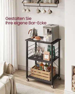 Produktbild von VASAGLE Küchenwagen mit 3 Ebenen, 6 Haken, 40 x 60 x 89 cm, Schwarz