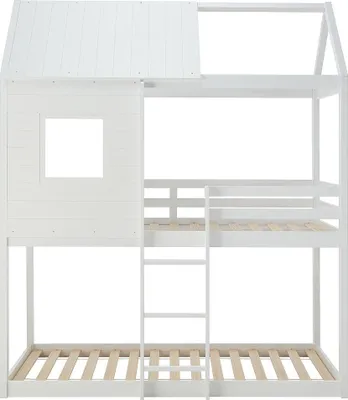 Produktbild von Haus Etagenbett 2 x 90 x 190 cm - Kiefernholz und MDF - Weiß - LIDOVARA