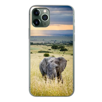 Produktbild von MuchoWow® Handyhülle Schutzhülle Hülle für iPhone 11 Pro Elefant - Tiere - Landschaft - Sonne - Natur Silikon Softcase Handy Hülle - Handy