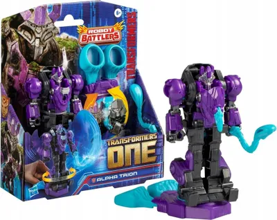 A Transformers toy and its packaging are displayed against a white background.