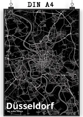Produktbild von Mr. & Mrs. Panda Bild Düsseldorf DIN A4 - Geschenk, Stadt Dorf Karte Landkarte Map Stadtplan, wanddeko, Design Poster, Plakat, Wandbild, drucke