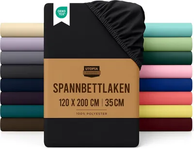 Produktbild von Utopia Bedding - Spannbettlaken 120x200cm - Schwarz - Gebürstete Polyester-Mikrofaser Spannbetttuch - 35 cm Tiefe Tasche