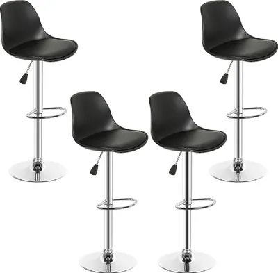Produktbild von 4er set Barhocker Kunstleder höhenverstellbar 55-75cm, Barstuhl, Tresenhocker, Barsessel, Küchenhocker Schwarz