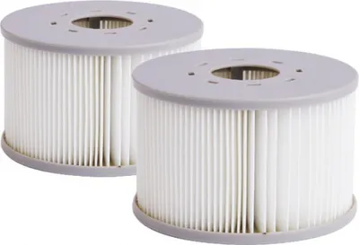 Two white and gray cylindrical water filters are shown against a white background.