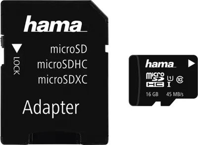Produktbild von Hama microSDHC 16B CL10 UHS-I 45MB/s +Adapter
