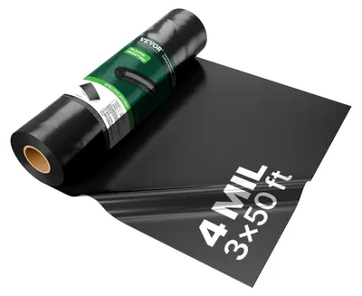 Produktbild von VEVOR 10 Mil Kunststofffolie Schwerlast 5' x 100', Dicke Kunststofffolie Rolle, Kunststoff-Abdeckplane Maler-Tarp, Polyethylen-Abdeckung für Kriechkeller Dampfsperre, Mehrzweck, Schwarz, 3 ft x 50 ft - 4 mil