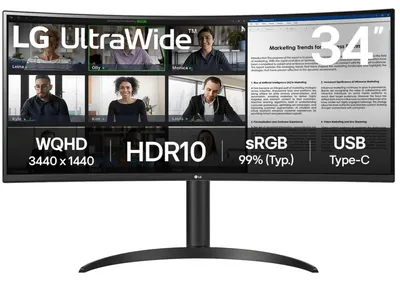 Produktbild von LG 34WR55QK-B, 86,4 cm (34"), 3440 x 1440 Pixel, Wide Quad HD, 5 ms, Schwarz