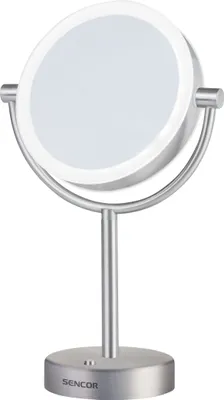 Obrázek produktu pro SENCOR SMM 3090SS Kosmetické zrcátko, průměr 18 cm, oboustranné provedení, podsvícení LED diodami, úsporný provoz (spotřeba max. 5 W), celonerezové provedení, napájení ze sítě