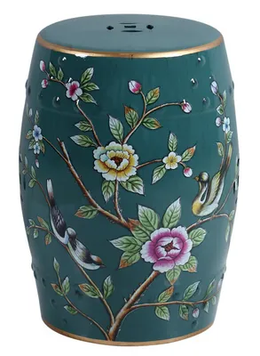 Immagine prodotto di Sgabello in Vetroceramica di Asianliving con uccelli blu-verdi fatti a mano - Ruelle D30xH45cm
