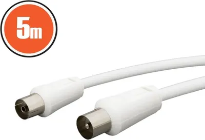 Produktbild von 5 Meter Koaxialkabel weiß - COAX-Stecker auf COAX-Buchse - isoliertes Kabel für Fernsehen, Multimedia und Telekommunikation - hochwertiges TV-Kabel [20128]