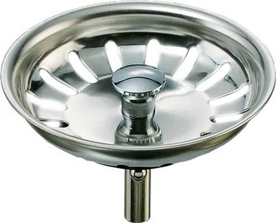Produktbild von Marken-Siebkörbchen 3 1/2 Zoll für Küchenspülen mit manueller Betätigung des Ablaufverschlusses / Ventils, Korb-Durchmesser ca. 81 mm - Führungsstange 8 mm mit Kugel