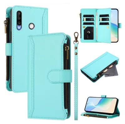 Obrázek produktu pro Pouzdro pro Huawei P30 Lite, zipem, peněženkovéPolyuretankožené flip pouzdro s kapsami na karty, stojánkem a poutkem na ruku mátově zelená