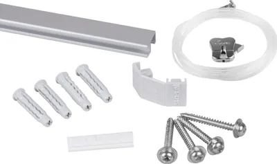 Immagine prodotto di Binario per quadri STAS - sistemi di sospensione per quadri / cornici per foto / poster - binario per gallerie - Minirail + corda in perlon 150 cm + ganci per quadri Zipper