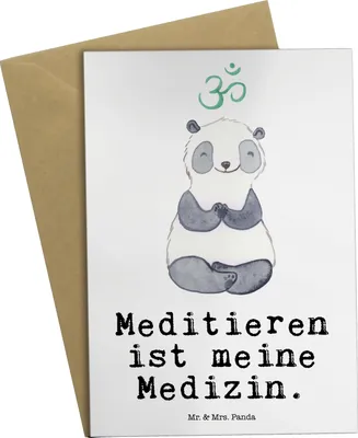 Produktbild von Mr. & Mrs. Panda Klappkarte Panda Meditieren - Weiß - Geschenk, Meditation, einladungskarten, hochzeitskarten, weihnachtskarten, Grußkarten, Meditationskurs, osterkarte