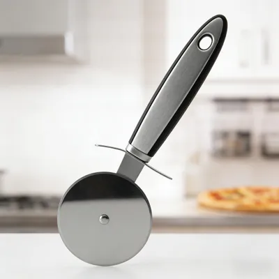 Pizzaschneider aus Edelstahl, schwarz, rutschfester Griff, 20 cm