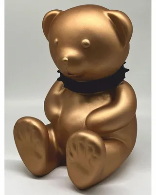 Image de Casa Padrino Figurine décorative Ours en peluche avec collier Or / Noir H. 31 cm - Sculpture décorative
