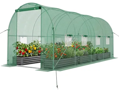 Imagen del producto de Invernadero portátil de 4,5 x 2 x 2 metros, invernadero de plástico con cubierta de PE, puerta con cremallera, ventanas enrollables y cuerdas de sujeción para viento