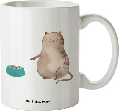 Produktbild von Mr. & Mrs. Panda großer kaffeepott Katze Fressen - Weiß - Geschenk, Teebecher, Große Tasse, weisse, Teetasse, Jumbo, Pott