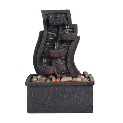 Produktbild von Teamson Home Tisch-Wasserspiel für den Innenbereich, kleines Mini-Zen-Wasserbrunnen-Dekor, modernes, kaskadierendes Schreibtisch-Wasserfall-Ornament mit Lichtern und Pumpe, grau